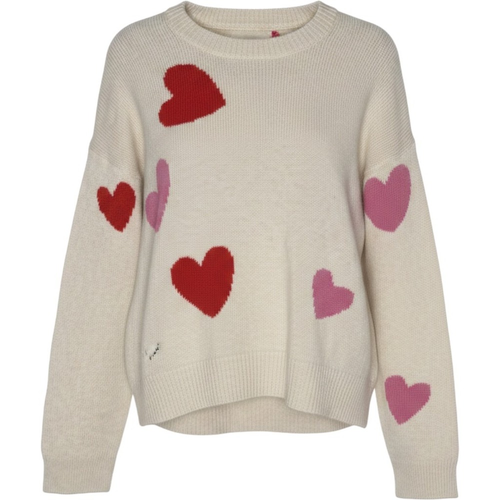 Zadig & Voltaire Cashmere Heart Sweater Cream Red Pink NWT